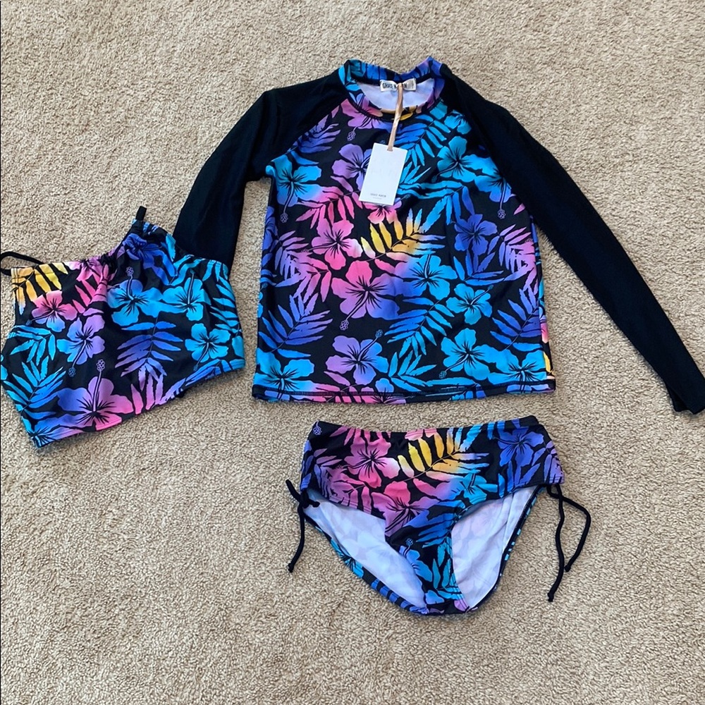 Grace Karin Blue and Pink Rashguard Swim Set